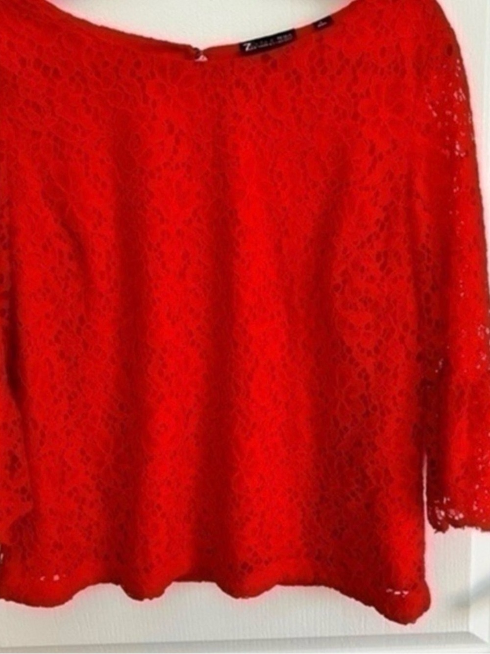 New York & Company Red Lace Boatneck Long-Sleeve Blouse - Picture 5 of 7